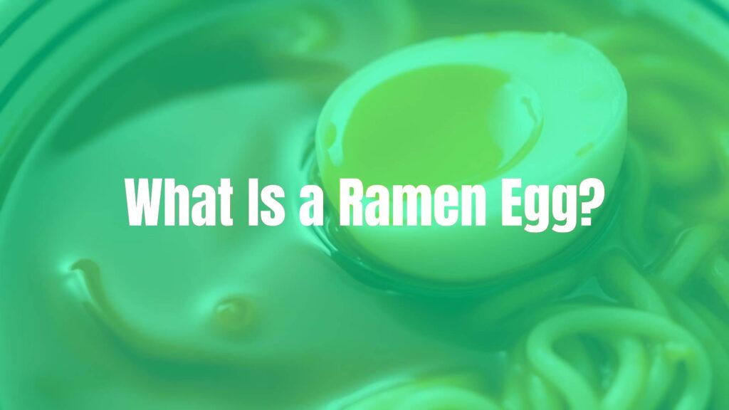 A soft-boiled ramen egg with a creamy yolk, soaked in savory soy sauce, resting on noodles in a bowl of ramen, close-up, warm lighting, realistic.