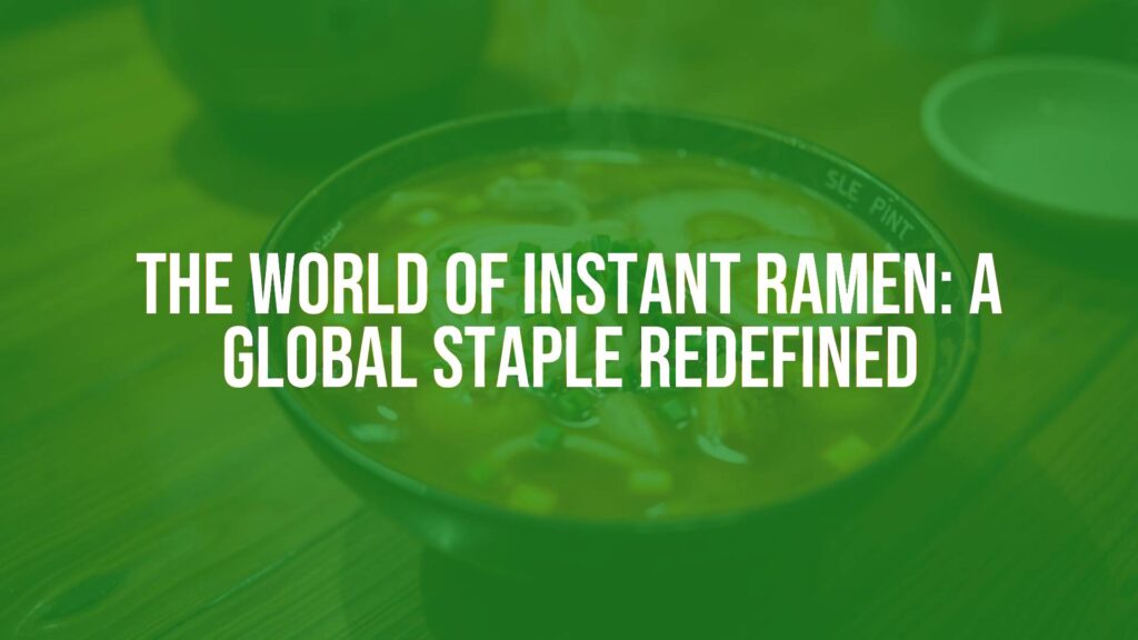A steamy bowl of instant ramen on a wooden table, rich broth with noodles and toppings like green onions and slices of pork, warm lighting, cozy atmosphere, realistic.