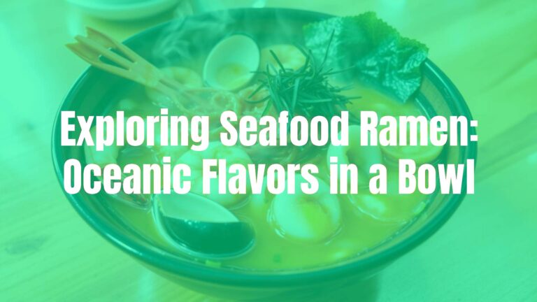 A bowl of seafood ramen with shrimp, clams, and scallops, garnished with seaweed, on a wooden table, steamy broth, vibrant colors, realistic.