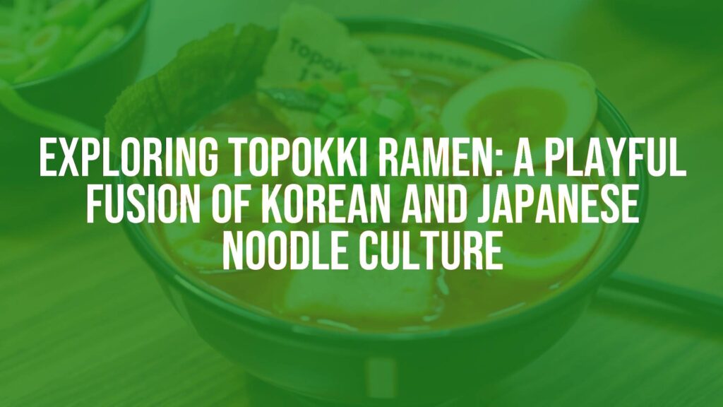 A bowl of topokki ramen with chewy rice cakes and ramen noodles in a spicy red broth, garnished with scallions, fish cakes, and a hard-boiled egg, vibrant and appetizing, realistic food photography.